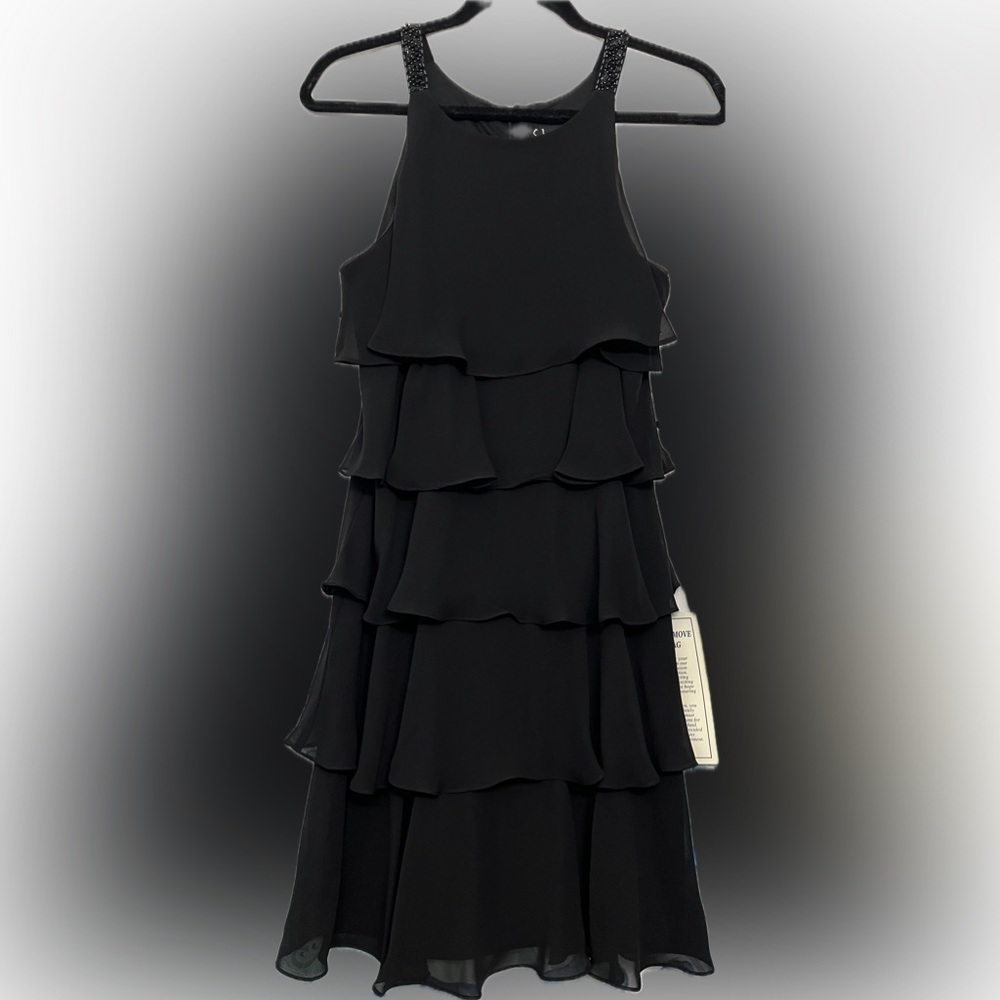 S.L. Fashions Black Ruffle Sheath Dress Cocktail Formal Party Wedding Size 10
